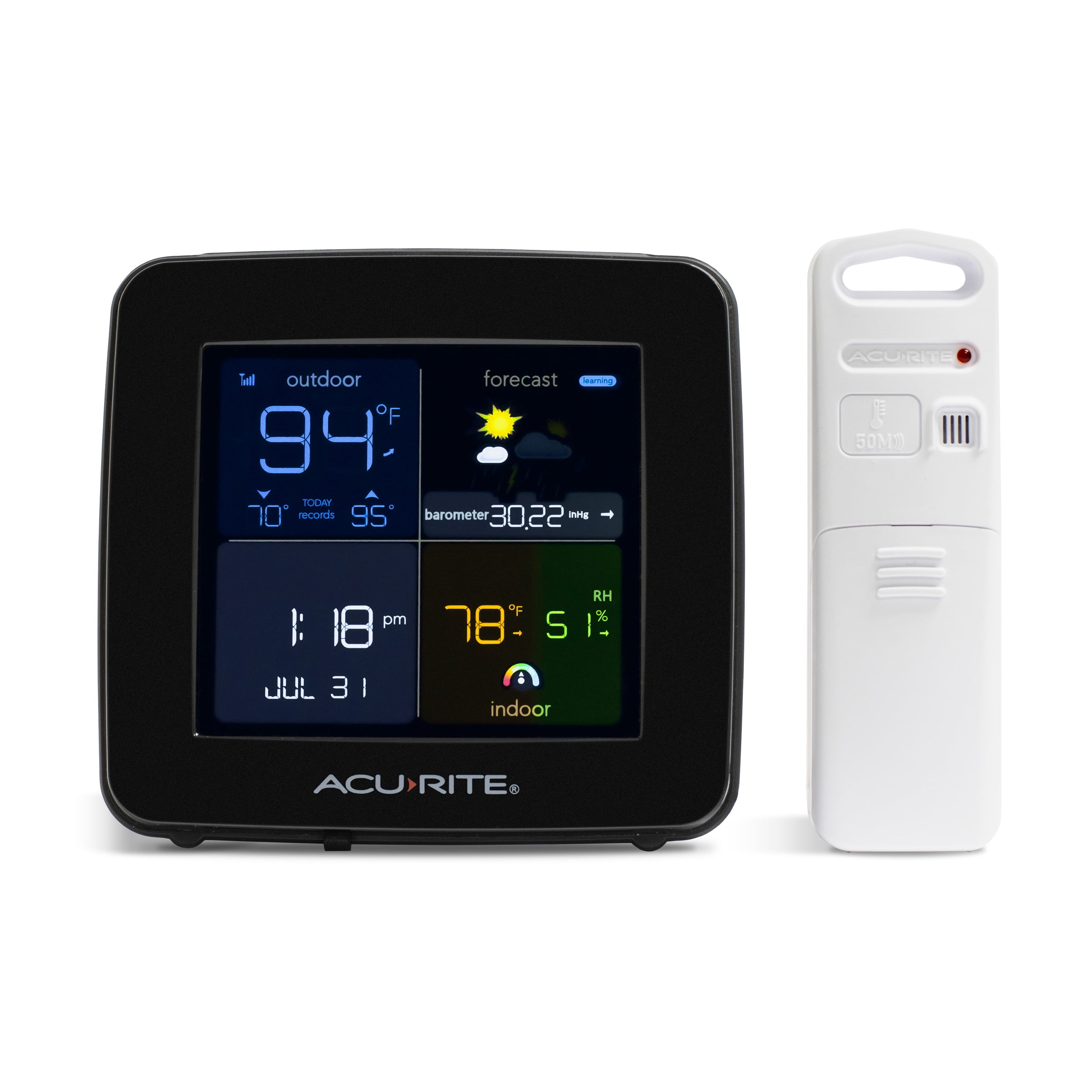 AcuRite Color Weather Station with Hyperlocal Forecast, Indoor/Outdoor Temperature, Indoor Humidity, Date, Time, Custom Alarms, and Barometer (00513)