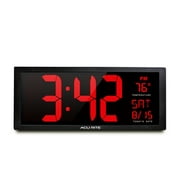 AcuRite Large 14.5" Digital LED Oversized Wall Clock with Date, Temperature and Fold-Out Stand, Red