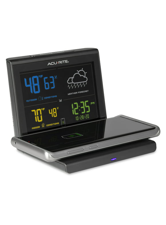 AcuRite Home Weather Station with Qi-Certified Wireless Charging Pad and Hyperlocal Forecasting, Indoor and Outdoor Temperature and Humidity, Weather Clock, and Calendar (01193M)