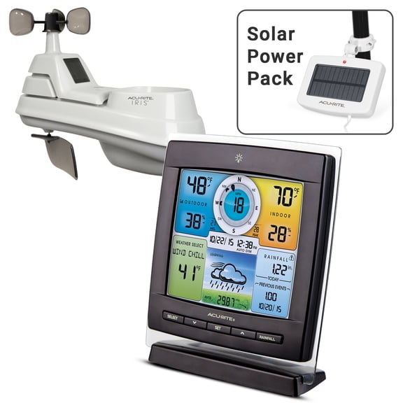 AcuRite Iris® (5-in-1) Solar Powered Home Weather Station, Indoor/Outdoor Temperature, Humidity, Wind, and Rain (01548M)