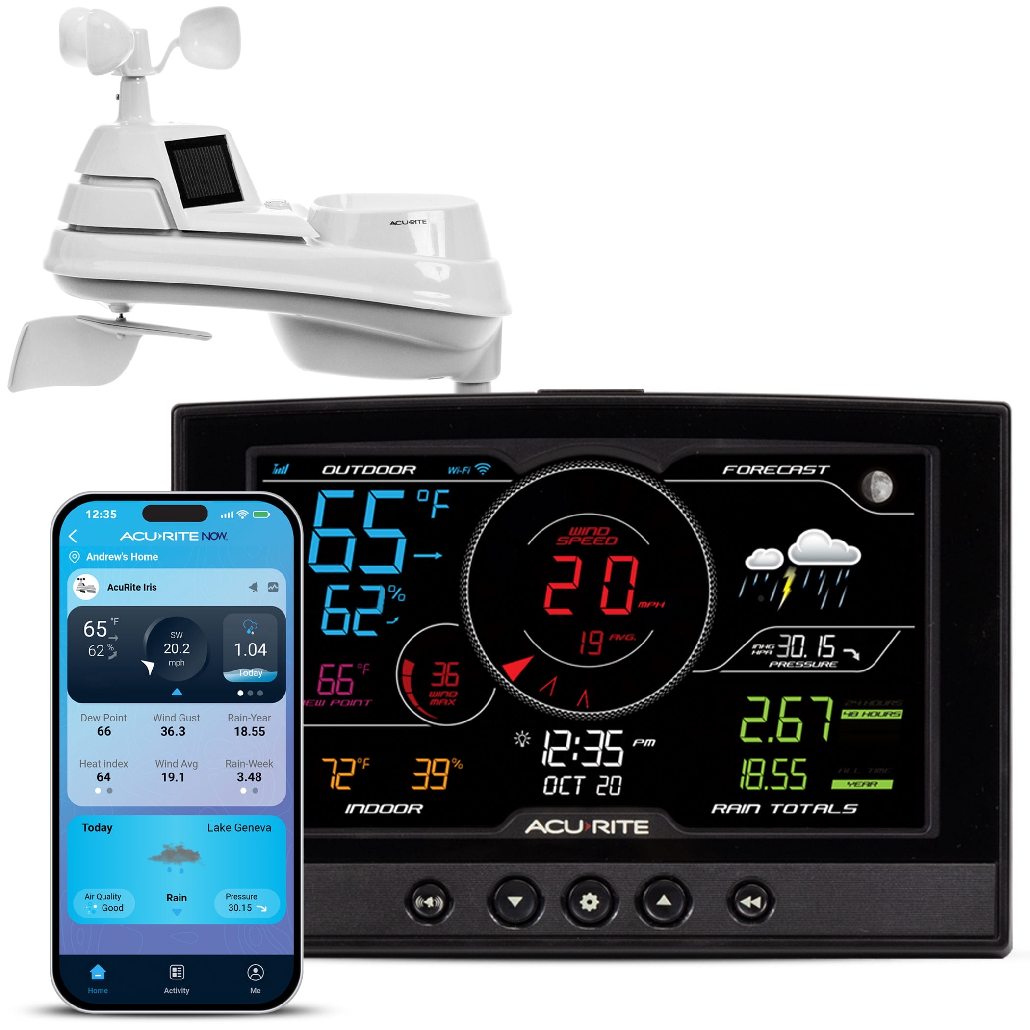 AcuRite Iris (5-in-1) WiFi Weather Station, Remote Monitoring of Temperature, Humidity, and Wind Speed/Direction, Remote Monitoring via App (01544)