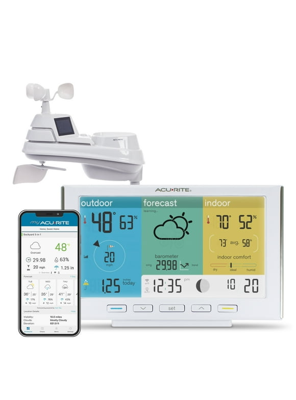 AcuRite Iris® (5-in-1) Wireless Weather Station with Direct-to-Wi-Fi Display for Indoor/Outdoor Temperature and Humidity, Wind Speed and Direction, and Rainfall with Built-in Barometer (01527MCB)