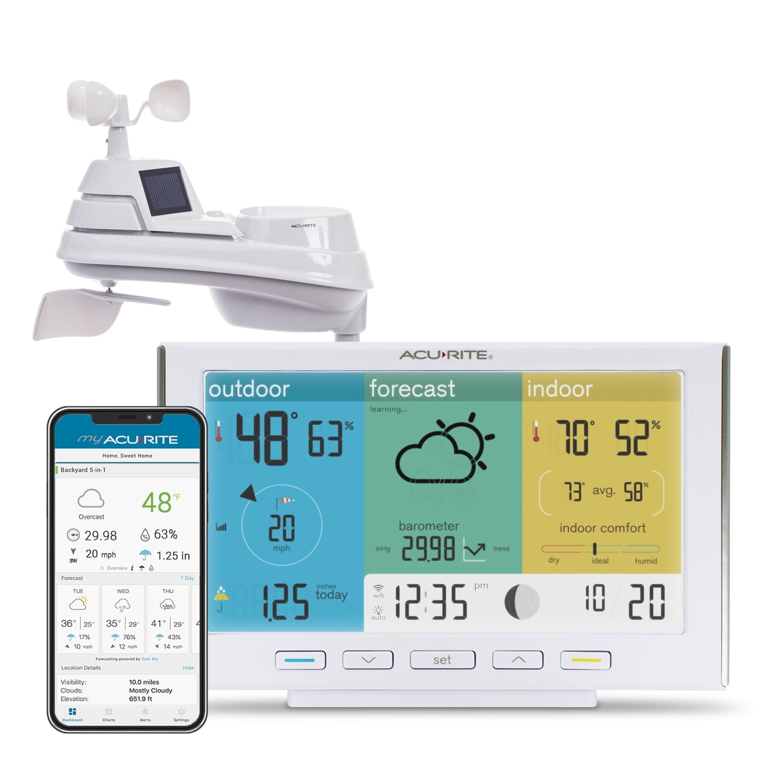 AcuRite Iris (5-in-1) Wireless Weather Station with Wi-Fi Display, Indoor/Outdoor Temperature, Humidity, Wind, Rain (01527MCB)