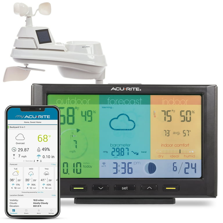 Acurite Digital Weather Forecaster With Indoor/Outdoor Temperature,  Humidity, And Moon Phase (00829), Black