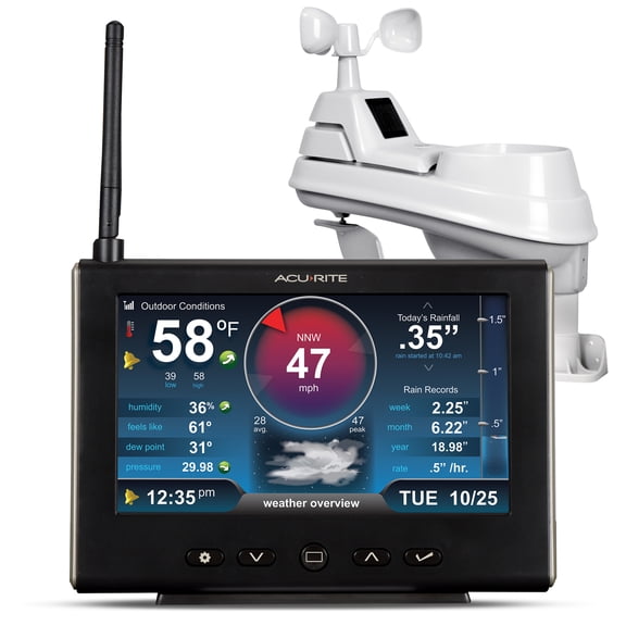 AcuRite Iris Weather Station with Rain Gauge and Wind Speed/Direction, Indoor Outdoor Thermometer Wireless Outdoor Sensor for Temperature and Humidity, and HD Display with Built-In Barometer (01535)