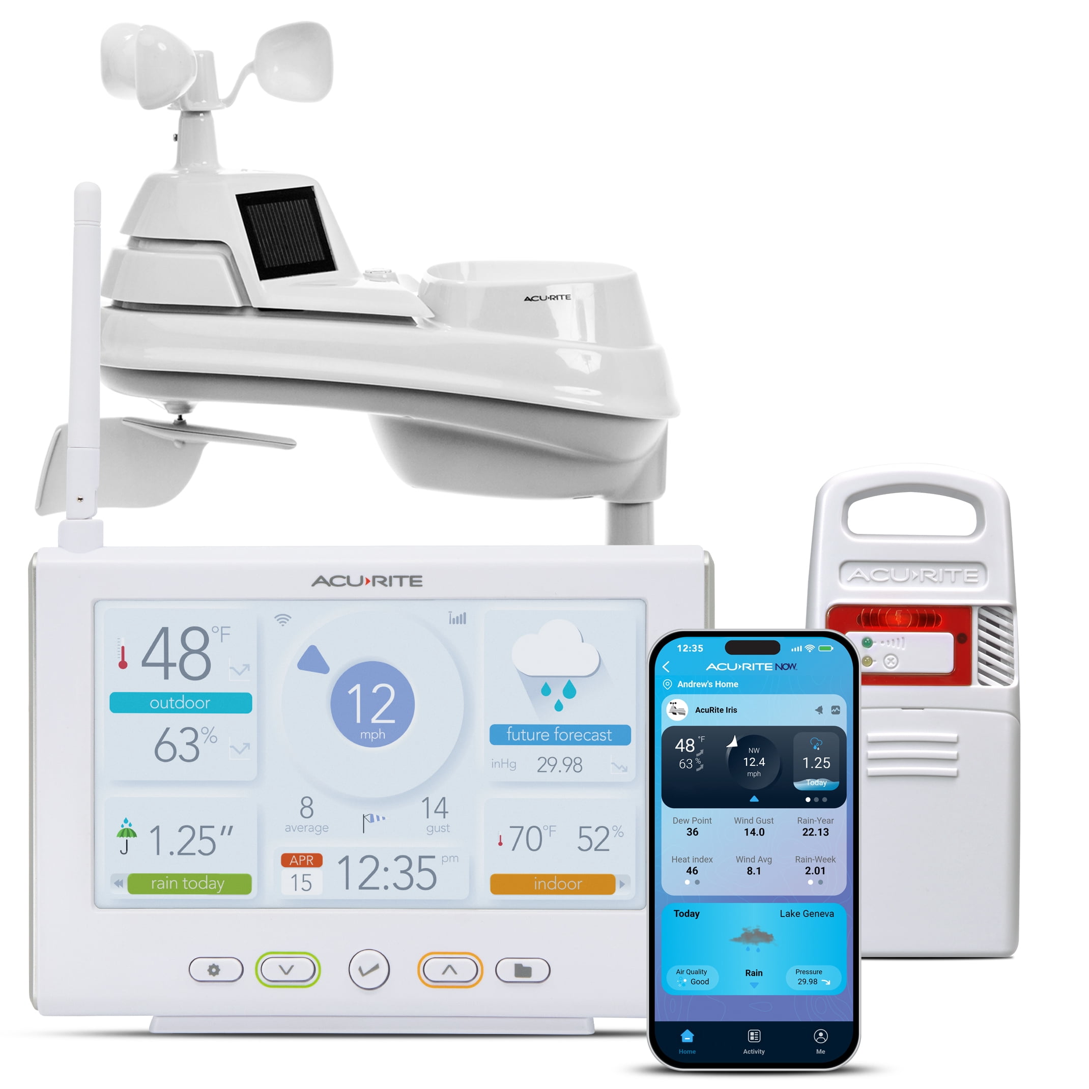 AcuRite Iris Wireless Weather Station with HD WiFi Display, Lightning Sensor, Indoor/Outdoor Temperature & Humidity, Wind, and Rain Gauge (01532M)