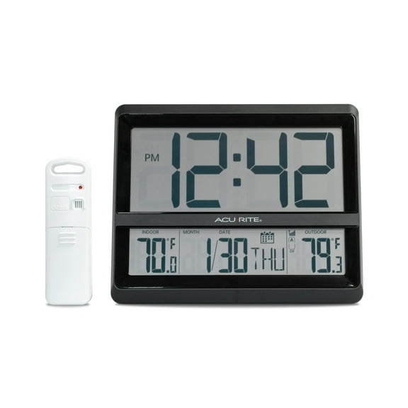 AcuRite Large Wireless Atomic Clock with Indoor and Outdoor Temperature, Date, Day of The Week, and Automatic DST Changes (75440)
