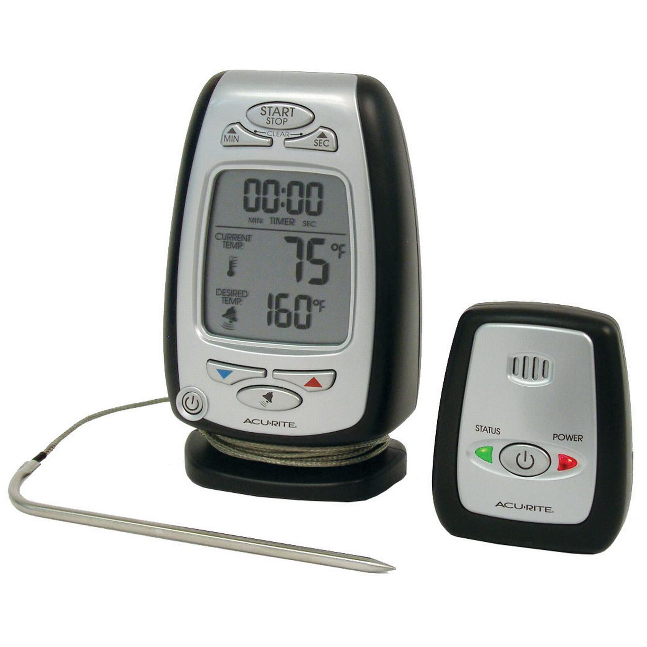 AcuRite Meat Thermometer with Digital LCD Screen, 3-Foot Stainless Steel Temperature Probe, and Wireless Alarm Pager (03168A3)
