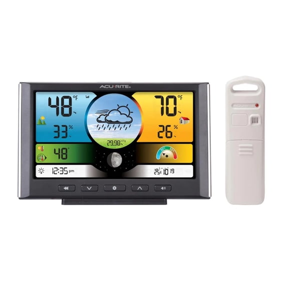 AcuRite - Weather Station with Color Display and Wireless Sensor for Indoor and Outdoor Conditions - Gray/White