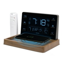 AcuRite Weather Valet with Wireless Charging Pad and Alarm Clock, Black with Walnut Finish (02047)