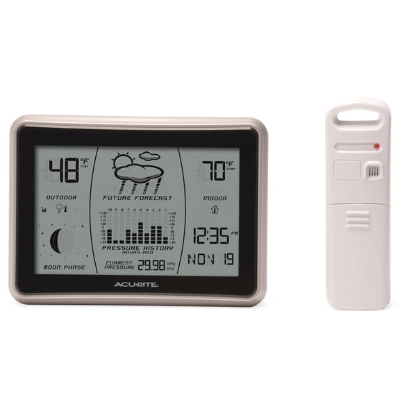 AcuRite Wireless Weather Station with Indoor/Outdoor Temperature, Hyperlocal Forecast, Moon Phase, Time, Date, and Built-In Barometer (00621A3)