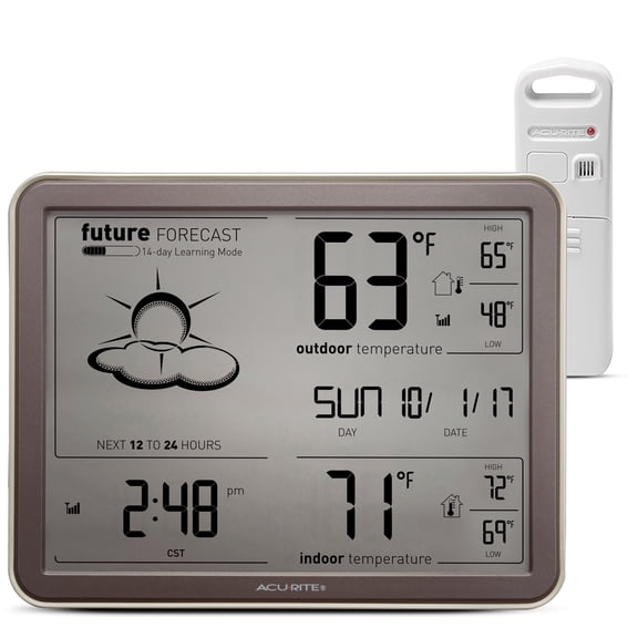 AcuRite Wireless Weather Station with Indoor Outdoor Thermometer, Atomic Clock, Forecast, Outdoor Temperature Sensor, and Large Display (75077)