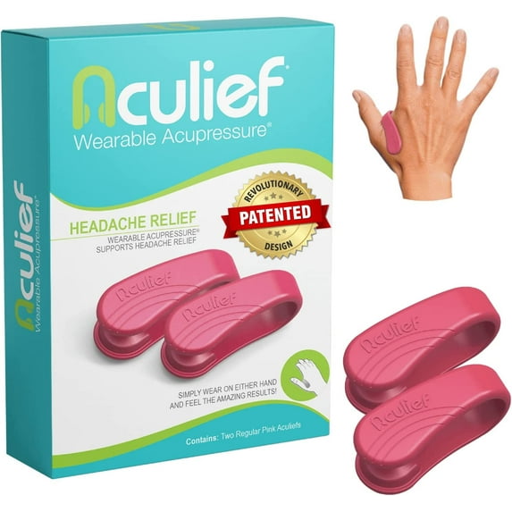 Aculief - Award Winning Natural Headache, Migraine, Tension Relief Wearable – Supporting Acupressure Relaxation, Stress Alleviation, Tension Relief and Headache Relief - 2 Pack - (Pink, Regular)