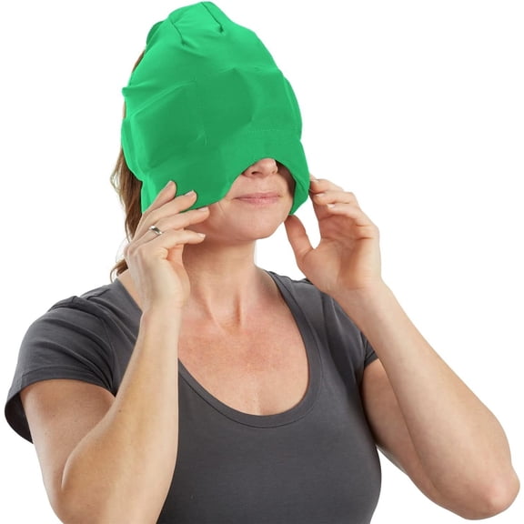 Aculief Headache, Migraine, & Stress Relief Hat - Natural Ice Mask for Tension & Muscle Pain – Supports Relaxation, Soreness, Sinus Alleviation, Chemo - Stretchy, Comfortable, & Cool Wearable – Green