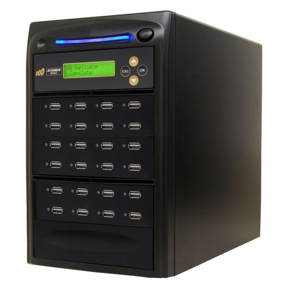 Acumen Disc 1 to 23 USB Duplicator - 2GB/Min - Multiple Standard-A Flash Media Memory Card Copier & Sanitizer DOD Compliant System - 2.0/3.0 Digital Key Dongle/Thumb Drive Storage 35MB/Sec (AD23-USB)