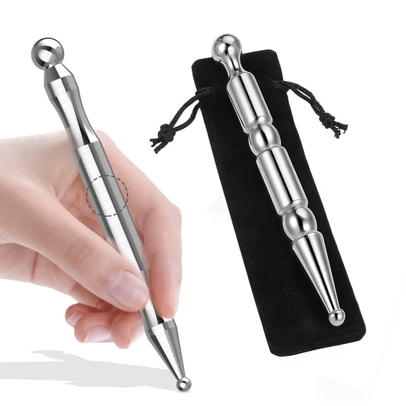 Acupressure Massage Pen with Velvet Bag 2pcs, Ear & Eye Relaxation Sticks for Muscle & Facial Massage Round Bead Rod + Felt Bag