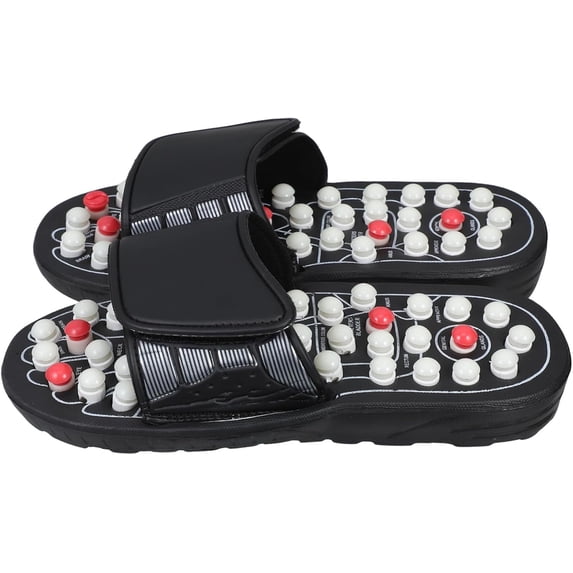 Acupressure Slippers Adjustable Straps Rubber Non Slip Sole Textured Bead Footbed for Indoor Outdoor Use