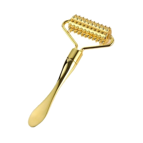Acupuncture Massage Roller, Stainless Steel, Portable Manual Roller for Whole Body Pain Relief, Puffiness Reduce and Muscle Relaxation Massage, Gold