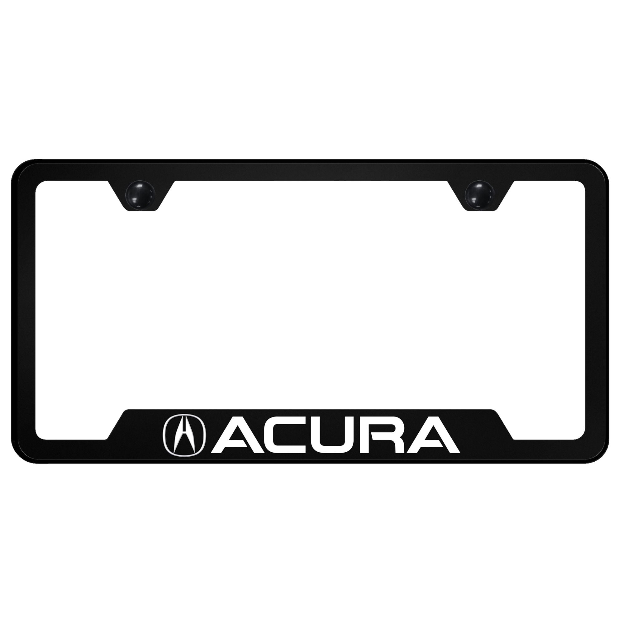 Acura Logo Notched License Plate Frame on Black Polycarbonate