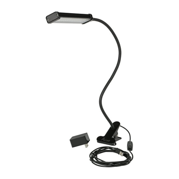 Acurit 54 LED Clip On Light Reading Lamp, 21 Inch Flexible Gooseneck, Adjustable 3 Color Temperature 800 Lumens, 10' Extra Long Power Cable, USB & Adapter - Black Metal