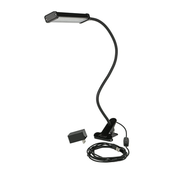 Acurit 54 LED Clip On Light Reading Lamp, 21 Inch Flexible Gooseneck, Adjustable 3 Color Temperature 800 Lumens, 10' Extra Long Power Cable, USB & Adapter - Black Metal