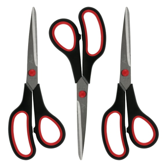 Acurit 8" Multipurpose Comfort Grip Stainless Steel Office Scissors 3 Pack - Right or Left Hand Scissors for Office Use  Rust and Wear-Resistant Blades, Precise Cuts for Mixed Media Crafts