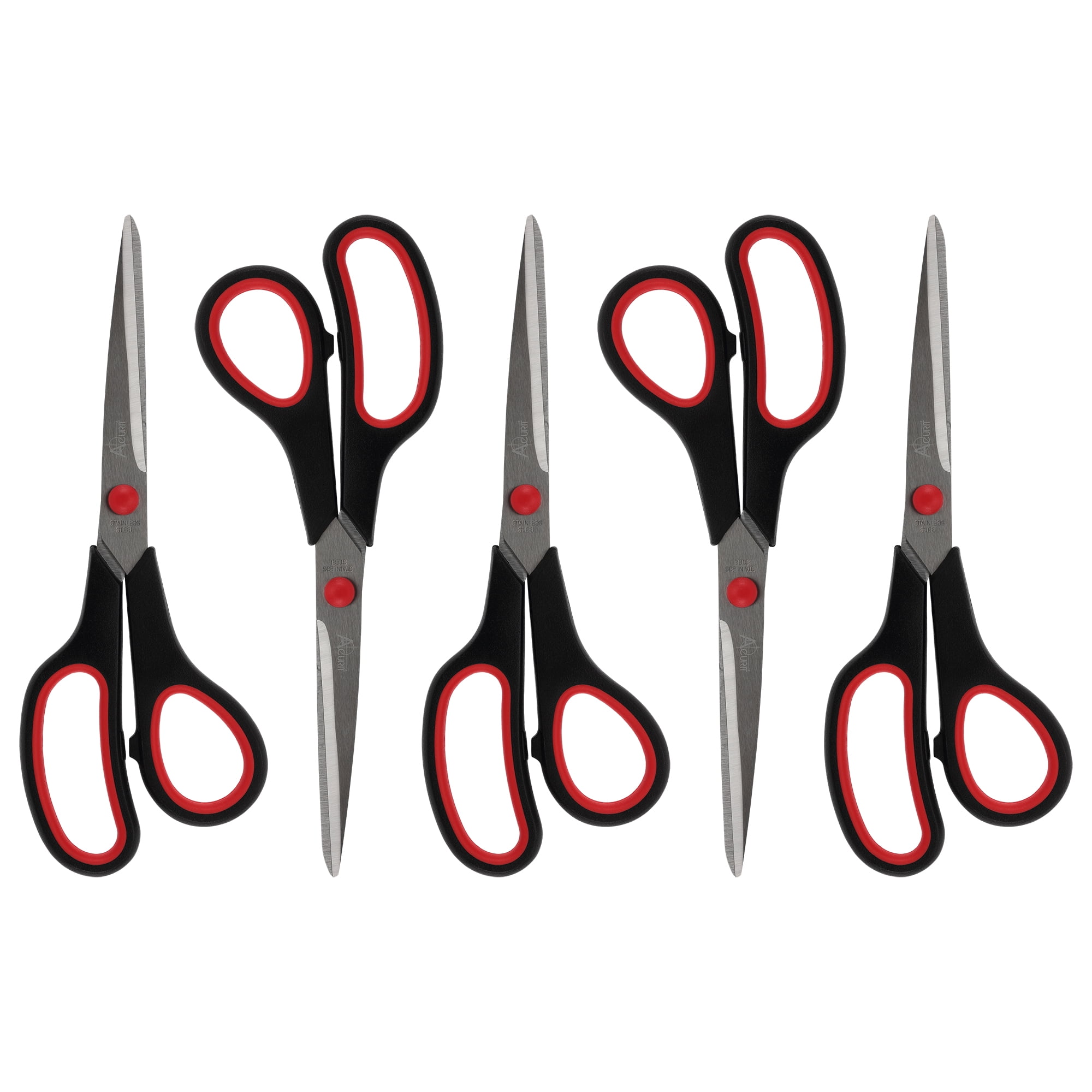 Acurit 8" Multipurpose Comfort Grip Stainless Steel Office Scissors 5 Pack - Right or Left Hand Scissors for Office Use – Rust and Wear-Resistant Blades, Precise Cuts for Mixed Media Crafts