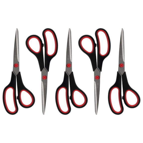 Acurit 8" Multipurpose Comfort Grip Stainless Steel Office Scissors 5 Pack - Right or Left Hand Scissors for Office Use  Rust and Wear-Resistant Blades, Precise Cuts for Mixed Media Crafts