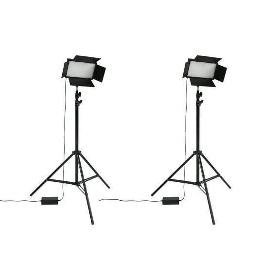 Acurit Colorview Lux Artist Studio Light 2 Pack - Adjustable Photography Lighting Kit 3 Color Temps, 4 Metal Barn Doors, 4160 Lumens LED - Remote Control, AC Power Supply, 6’6" Light Stands Included