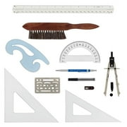 Acurit Drafting Tools Architect Set, 10 Piece Drafting Kit for Architects & Artists: Protractor, Compass, Architect's Scale, 2mm Pencil, Eraser Shield, Triangles, French Curve, Brush