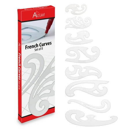 Acurit French Curve Set of 8 – Clear Plastic Drawing Templates for Sewing, Pattern Making, Drafting, Fashion Design, Architecture, Graphic Illustration – Smudge-Free Inking Edges
