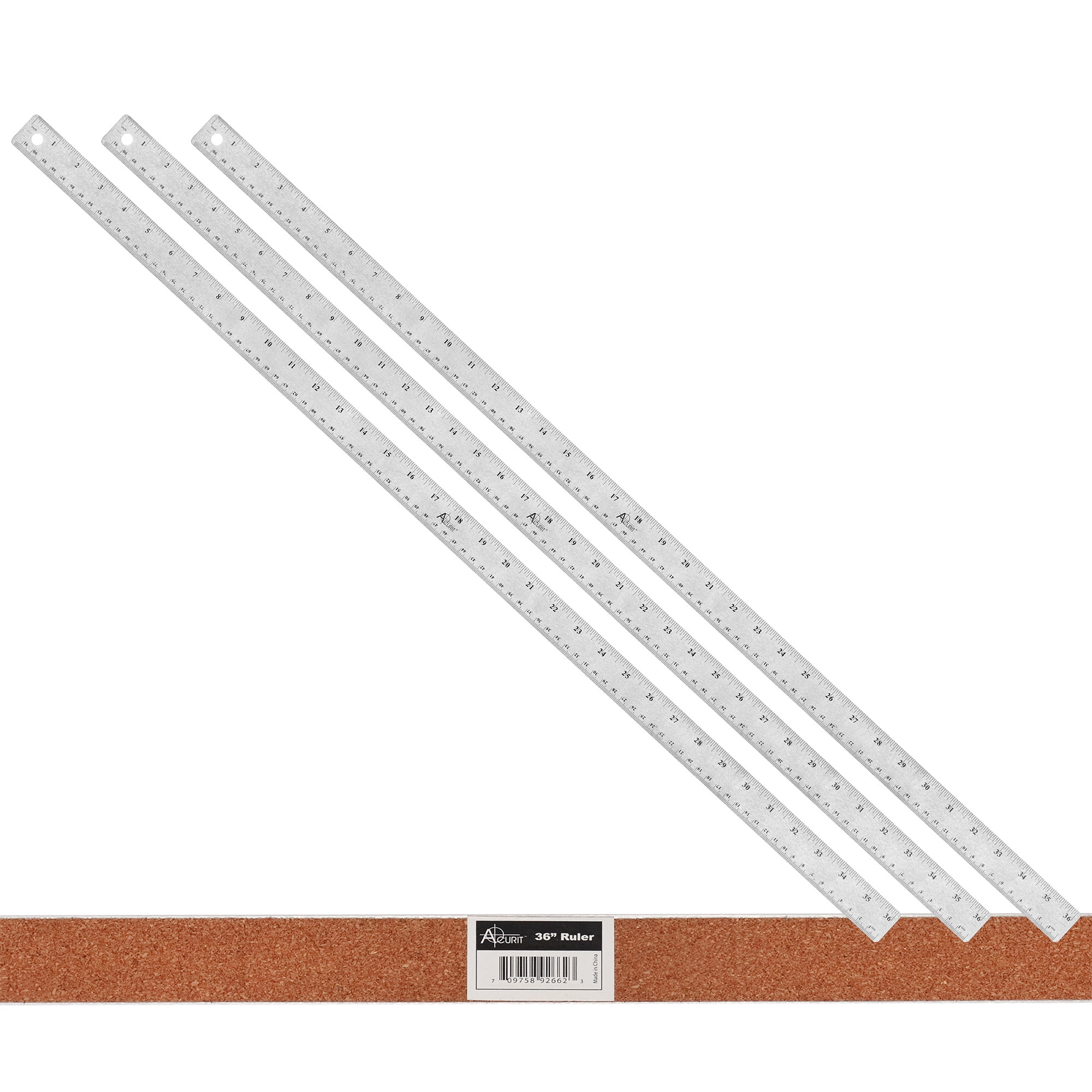Acurit Stainless Steel 36 Inch Ruler Pack of 3 - Cork Back Measuring ...