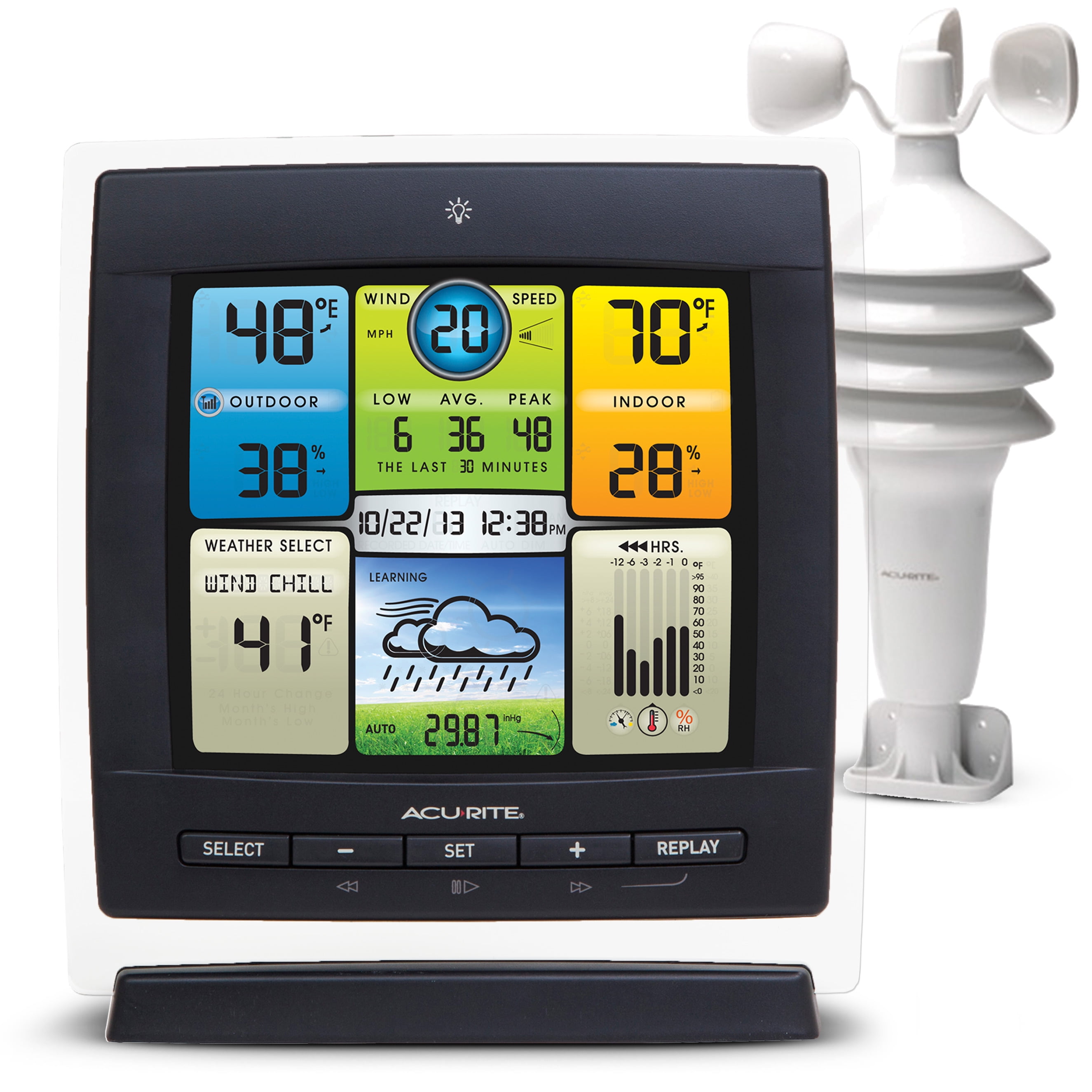 AcuRite Notos (3-in-1) Weather Station for Indoor/Outdoor Temperature, Humidity, Wind Speed, and Hyperlocal Forecast with Color Display and Built-In Barometer (00589)