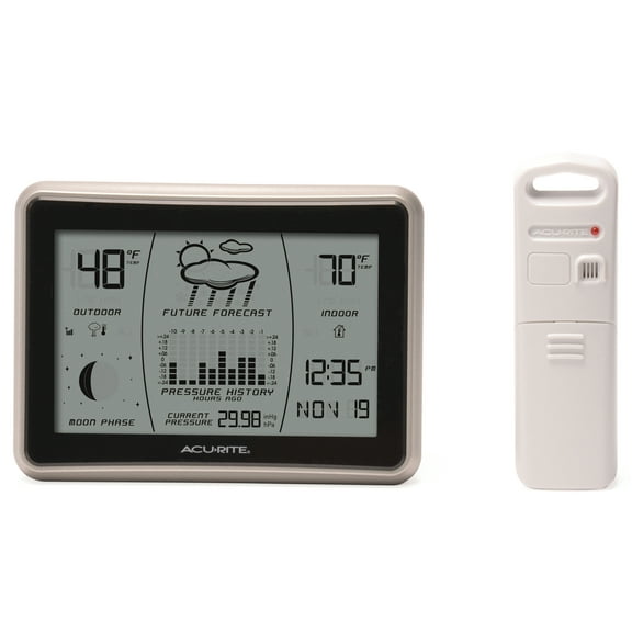 AcuRite Wireless Weather Station with Indoor/Outdoor Temperature, Hyperlocal Forecast, Moon Phase, Time, Date, and Built-In Barometer (00621A3)