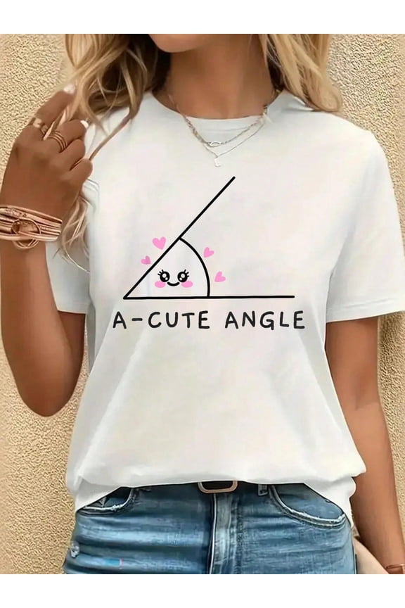 Acute Angle Math Teacher Joke For Geometry Trigonometry Nerd T-Shirt, Casual Crew Neck Short Sleeved Summer Top