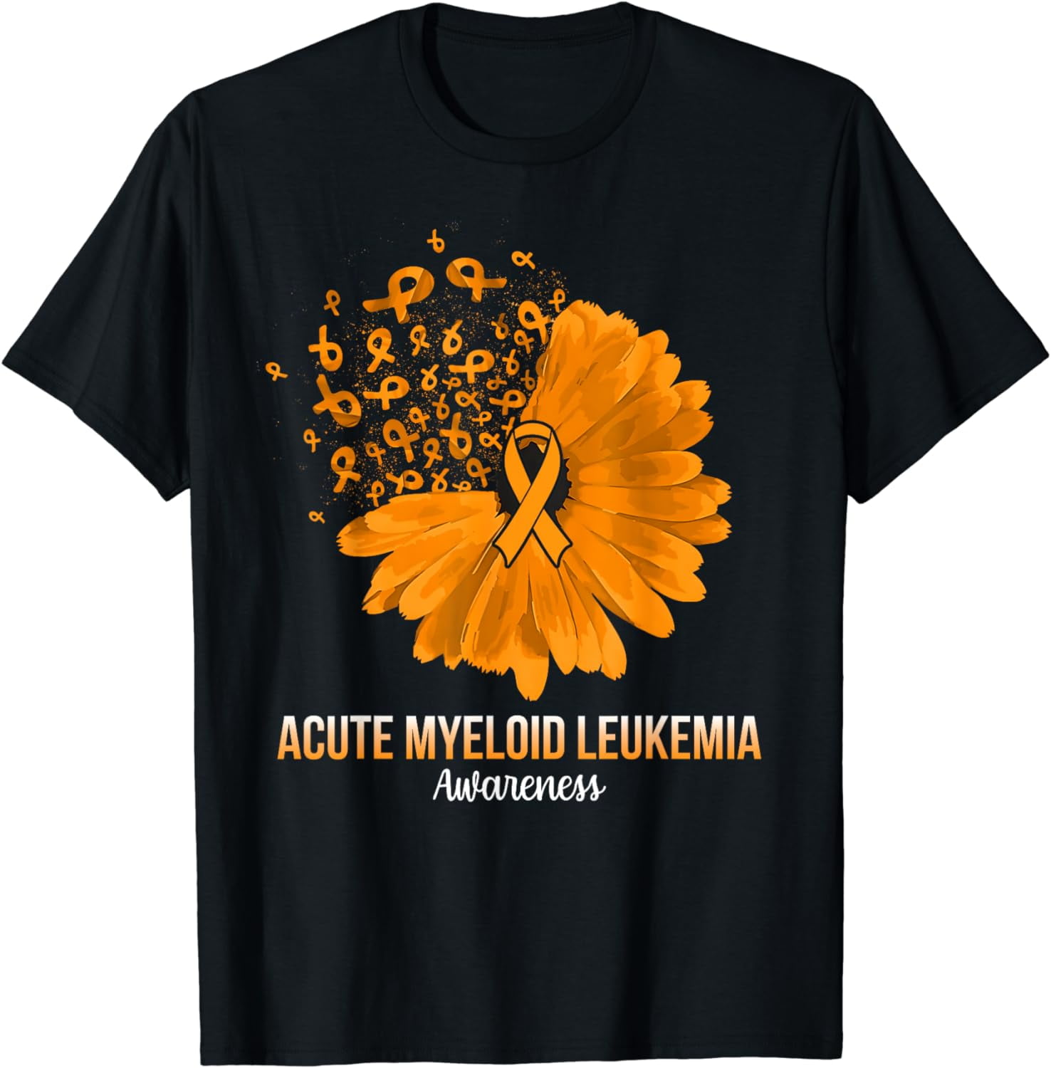 Acute Myeloid Leukemia Awareness Orange Ribbon Flower TShirt