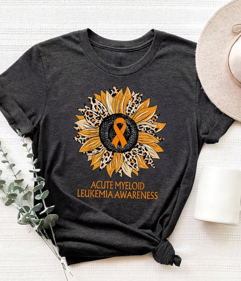 Acute Myeloid Leukemia Awareness Shirt, AML Leukemia Orange Ribbon Tee
