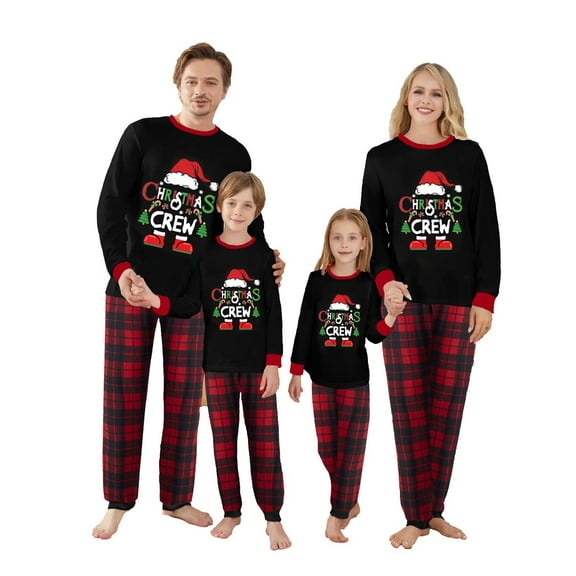 Acuteok （Baby）Christmas Family Pajamas Matching Set Santa Claus Print Long Sleeve Tops and Plaid Pants Sleepwear Soft Nightwear