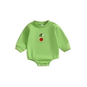 Acuteok Baby Christmas Rompers Infant Christmas Graphic Embroidery Long Sleeve Round Neck Bodysuit Newborn Jumpsuits for Winter