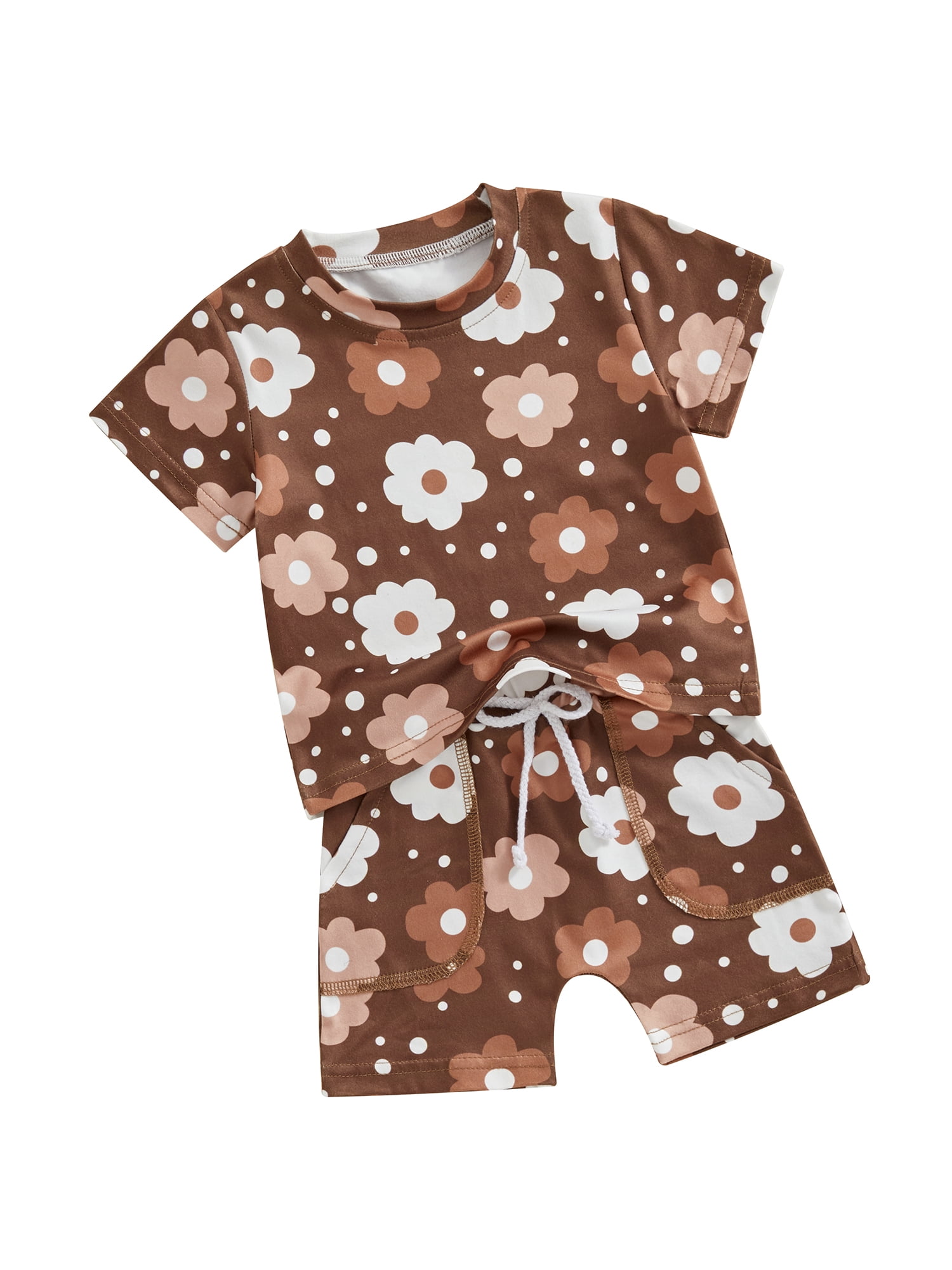 Acuteok Baby Girl 2Pcs Summer Outfits Short Sleeve Floral Print Tops