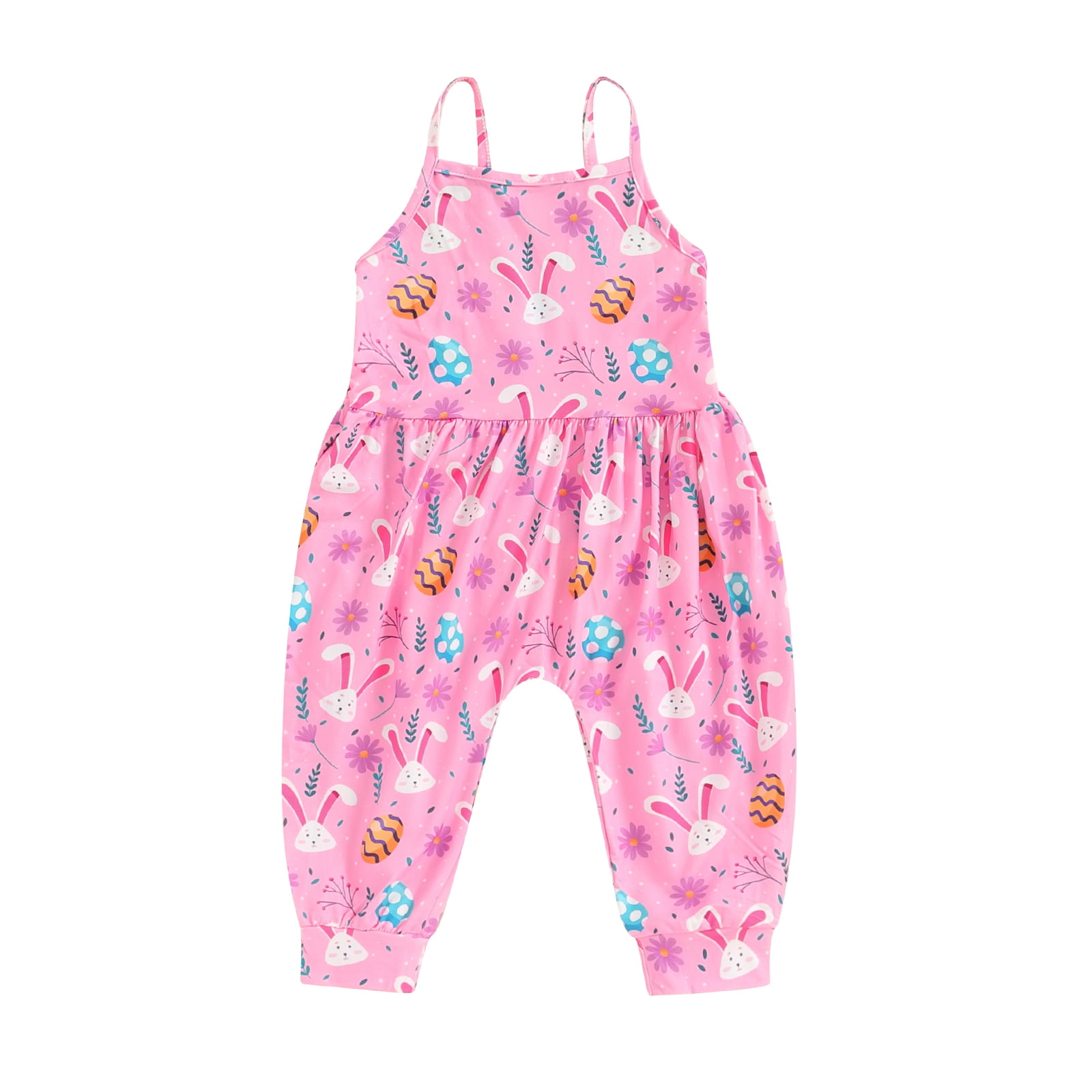 Acuteok Baby Girl Easter Rompers Sleeveless Bunny Print Jumpsuits