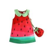 Acuteok Baby Girls Dress Watermelon Print Doll Collar Sleeveless Casual Dress Summer Fashion Princess Dress with Bag