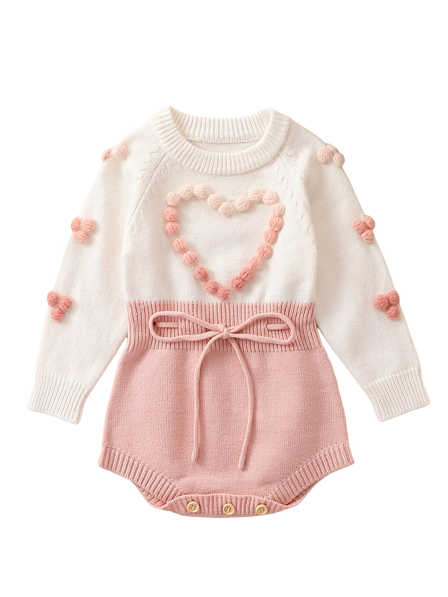Acuteok Baby Girls Fall Outfits Sweater Romper Long Sleeve Contrast Color Heart Knit Autumn