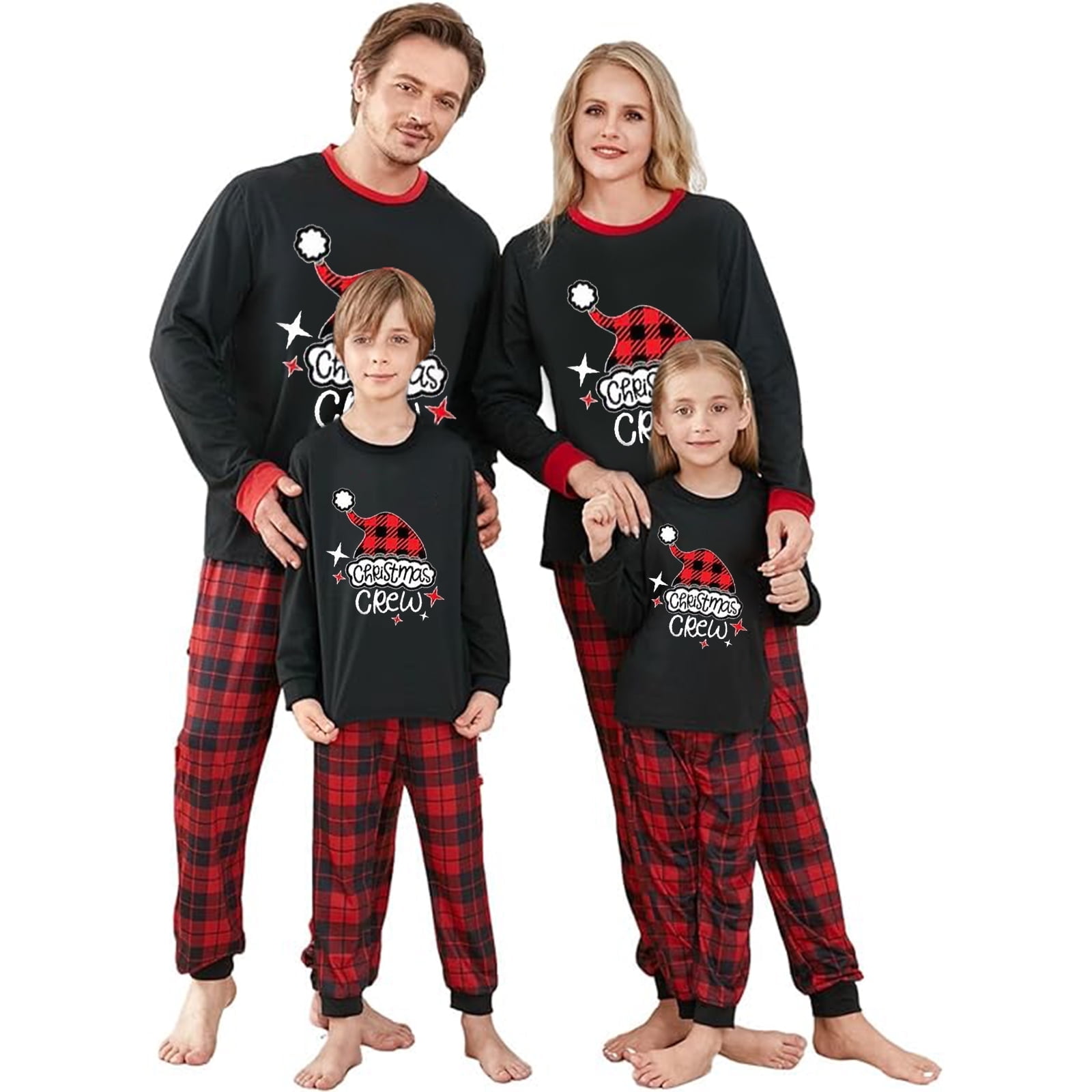 Acuteok Christmas Family Pajamas Matching Set Letters Print Long Sleeve ...