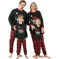 thumbnail image 1 of Acuteok Christmas Family Pajamas Matching Set Letters Print Long Sleeve Tops with Plaid Pants Sleepwear Loungewear, 1 of 10