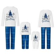 Acuteok Family Matching Christmas Pajamas Outfits, Long Sleeve Elk Printed Tops + Elastic Plaid Pants/Romper Sets