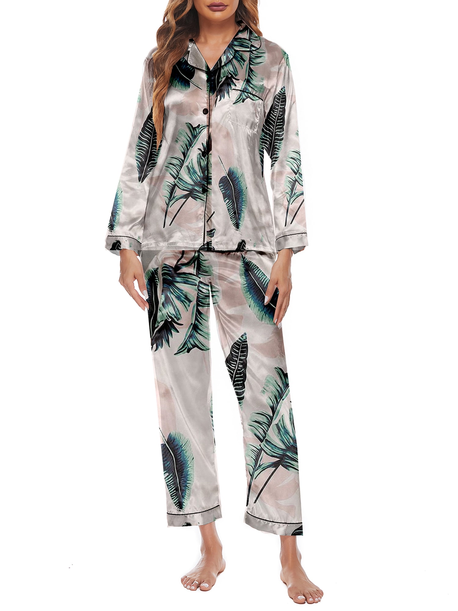 Women's Cotton Long Sleeve Pajama Set – Comfy Button-Up Top & Pants - View #6