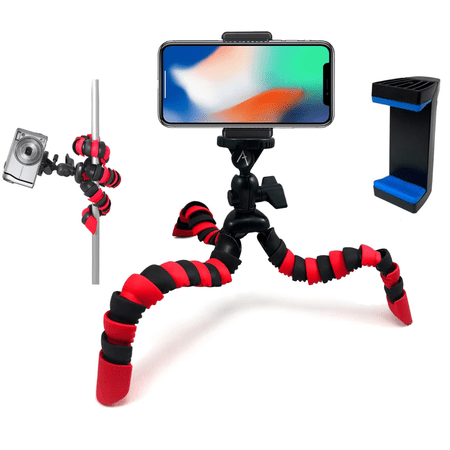 Acuvar 12" Inch Flexible Camera Tripod with Wrapable Disc Legs & Quick Release Plate + Universal Smartphone Mount for ALL Smartphones
