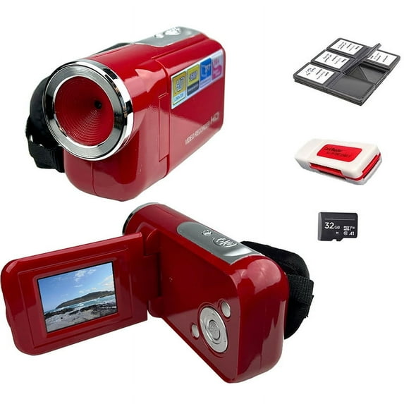 Acuvar 16MP Digital Video Camera Camcorder 2.4 Inch Screen 16X Zoom Full HD Vlogging Camera Recorder Video Camera for Youtube, 32GB Card, Memory Card Case, Card Reader and USB cable (Red Kit)