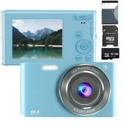 Acuvar 44MP Compact Point and Shoot Digital Camera, 16X Digital Zoom, 2.4 Inch Screen & 32GB SD Card, Vlogging Camera for Kids Teens Students Boys Girls Seniors (Blue)